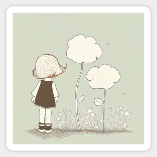 Cute Girl Flower Illustration Minimalist Sticker